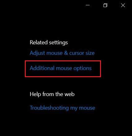 click on additional mouse options
